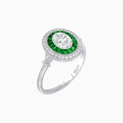 Oval Cut Center Stone Double Halo Ring Mounting with French Cut Gemstone Accents - Shahin Jewelry